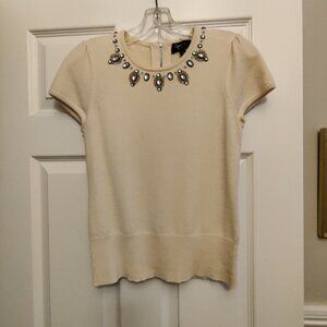 Aqua Cashmere Sweater Beaded Embellishment SZ-Small